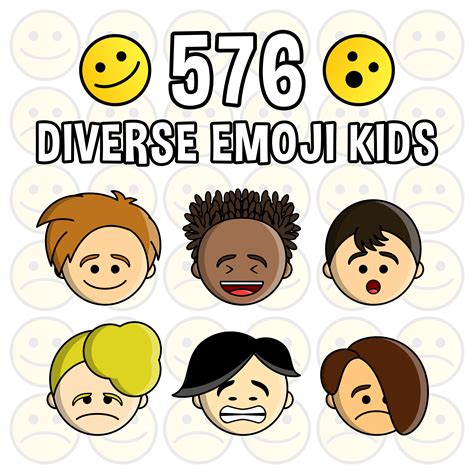 Diverse Kids Clipart Emoji Emotion Faces Pack Partyhead Kiddos Tracing
