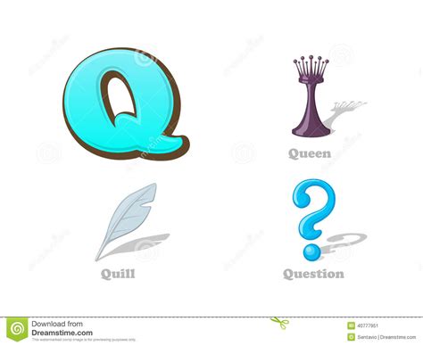 Abc Letter Q Funny Kid Icons Set Queen Quill Question Alp Stock