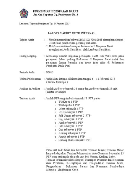 1 februari 2018 kepada yth, direksi dan dewan komisaris pt. Laporan Audit Internal Pebruari 2015