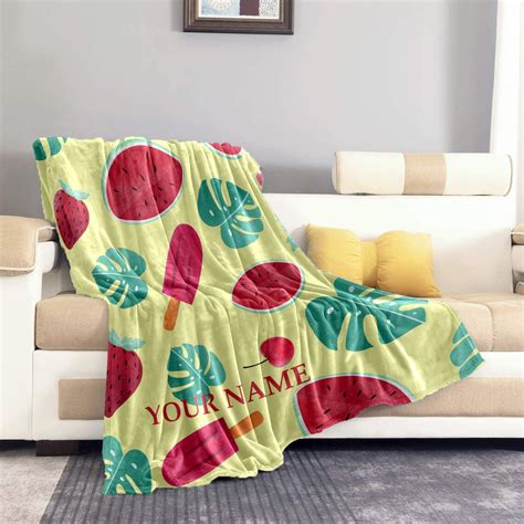 Watermelon Fleece Throw Blanket Personalized Baby Name Soft Etsy