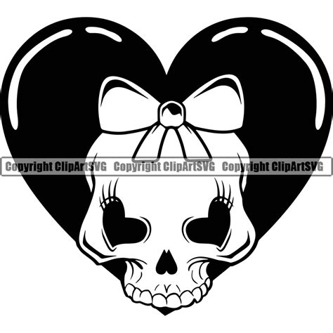 Heart Design Skull Skeleton Head Vector Heart Background Wearing Bow