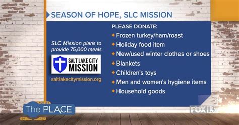 Salt Lake Mission Season Of Hope Donations
