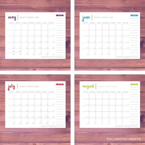 Simple 2021 Printable Calendar 12 Month Calendar Grid Etsy