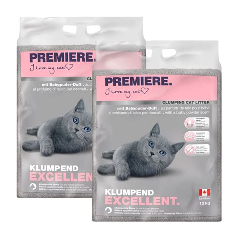 Premiere Excellent Clumping Litter Baby Powder Scent 2x12 Kg Maxi Zoo
