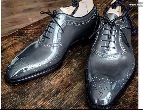 Stylish Handmade Mens Brogue Gray Leather Formal Shoes Men Oxford