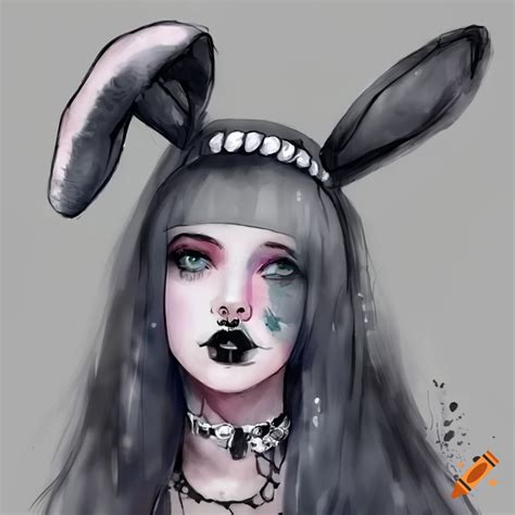 Goth Girl Wearing A Bunny Hat On Craiyon