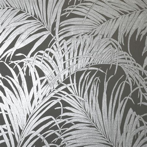Foil Palm Leaf Wallpaper Grey Gunmetal Diy Wallpaper