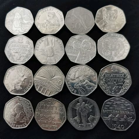 Selection Of 50p 50 Pence Fifty Pence Coins In Bradford West