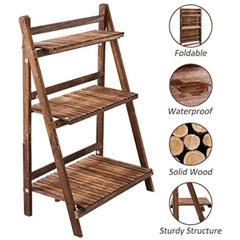 Rhf Wood 3 Tier Plant Stand Free Standing Foldable Plant Shelf A