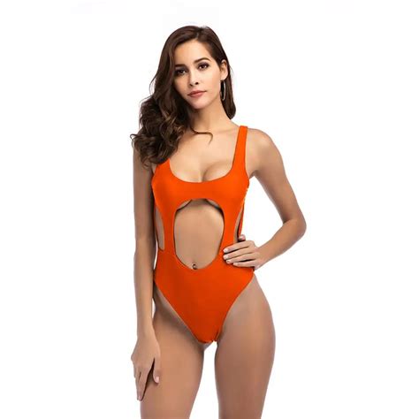 online orange cut out tops one piece swimsuit baring back female buy bikini one piece swimsuit