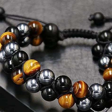 Black Obsidian Tiger Eye Stone Bracelet Beads Nacrystal