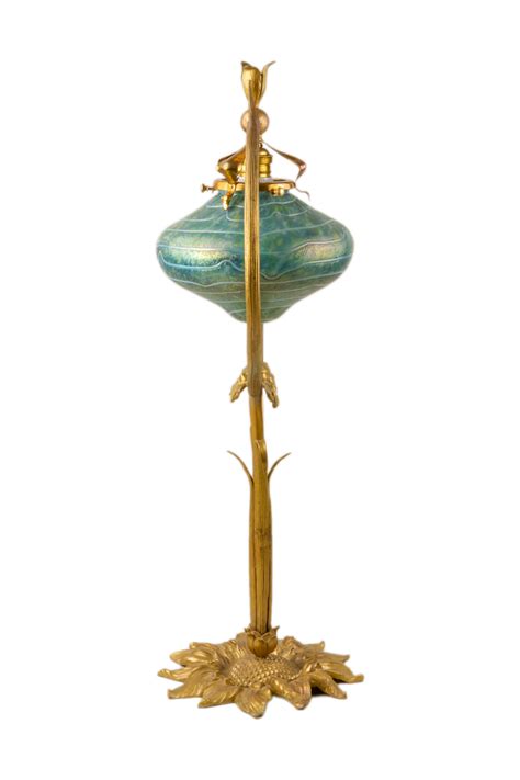 An Austrian Art Nouveau Desk Lamp With Pallme Konig Art Glass Shade For