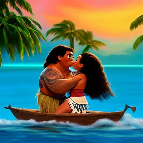 Moana Kissing Maui Concept Art Digital Art Disney Stable Diffusion Openart