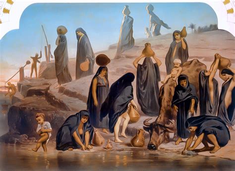 Women Collecting Water From The Nile River Ancient Egyptian Art
