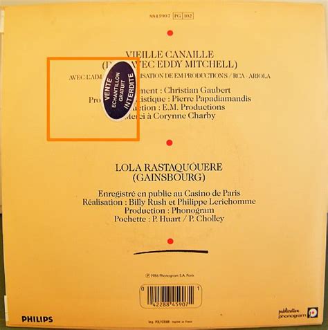 We have song's lyrics, which you can find out below. Serge GAINSBOURG & Eddy MITCHELL - Vieille canaille, 45 ...
