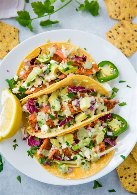 Seared Salmon Tacos With Avocado Crema Kims Cravings