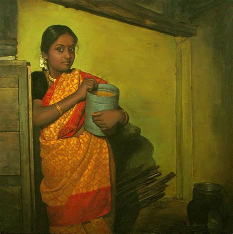 S Elayaraja Oil Painting On Canvas Woman Painting Indian Traditional Paintings Painting