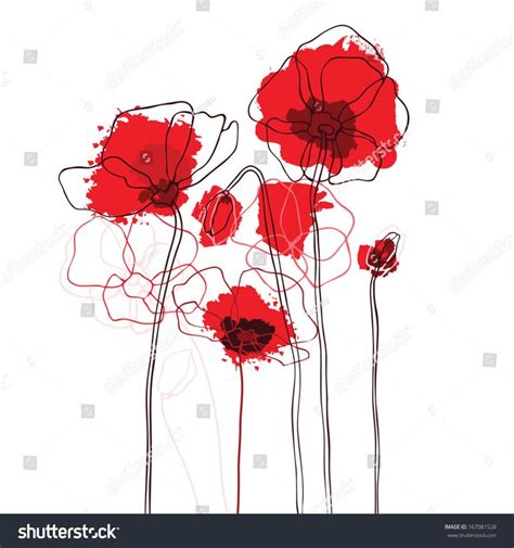 Red Poppies On A White Background Vector Illustration