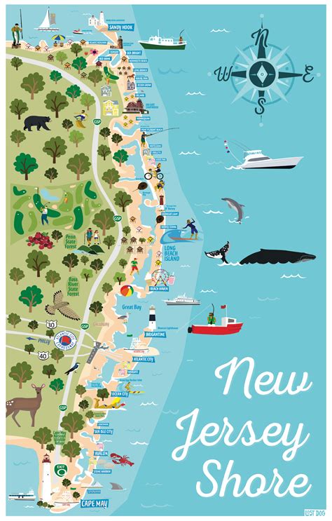 Jersey Shore Illustrated Map Lost Dog Art And Frame