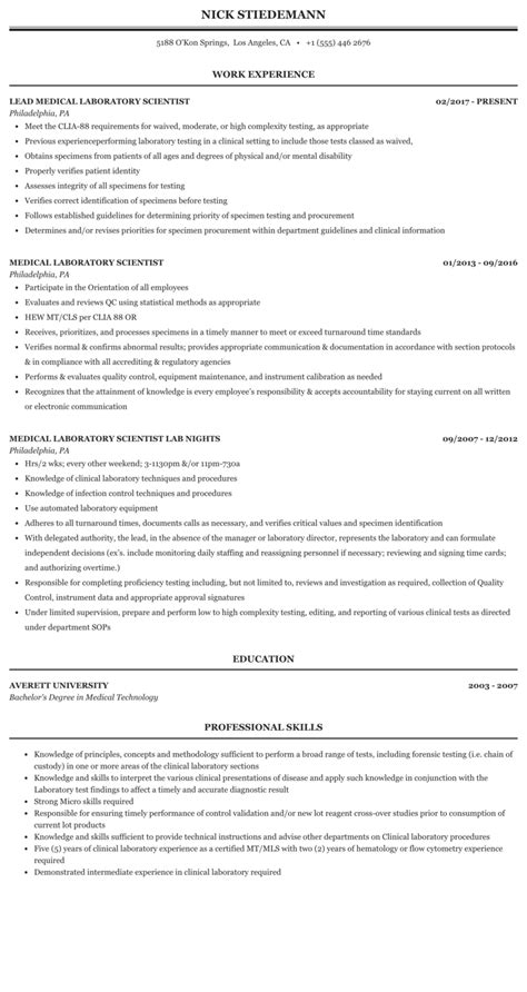 Clinical Laboratory Scientist Resume Sample Master Of Template Document