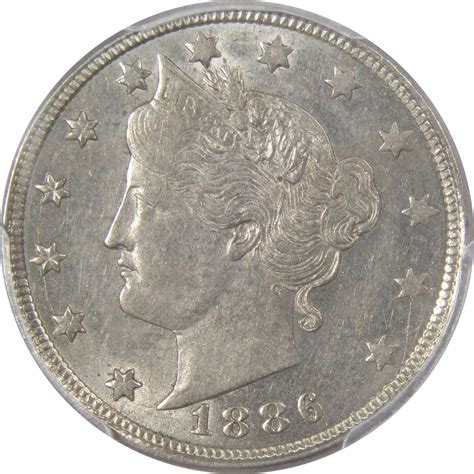 1886 Liberty Head V Nickel 5 Cent Piece Au 55 Pcgs 5c Us Coin