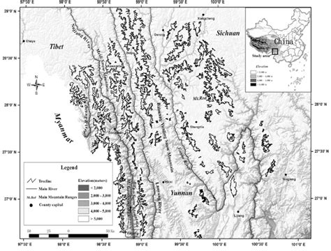 Map Showing The Location Of Three Parallel Rivers Of Yunnan Protected Download Scientific