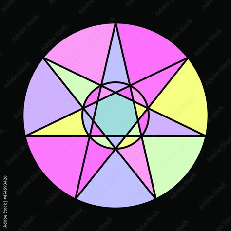 Colorful Vector Illustration Of A Heptagram Or Septogram A Seven Point