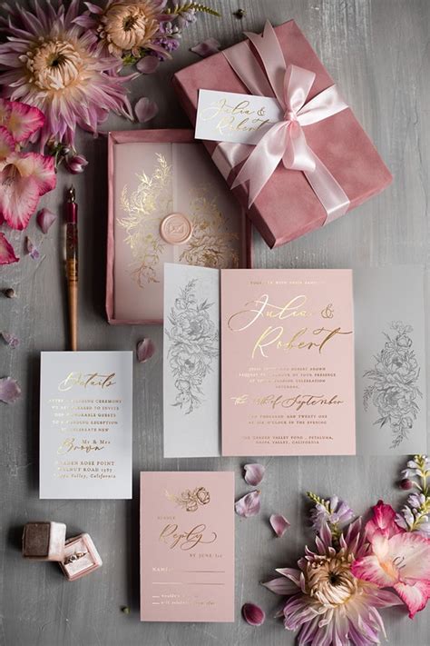 Elegant Wedding Invitations Romantic Gold Invites In Box Suite Etsy