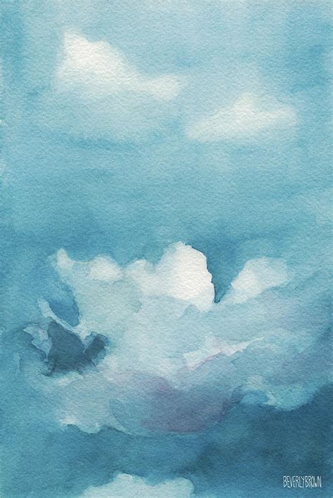 Blue Sky White Clouds Watercolor Painting Painting By Beverly Brown Prints