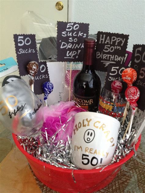 50th birthday t basket with personalized wine glass and mug items from dollar tree excep