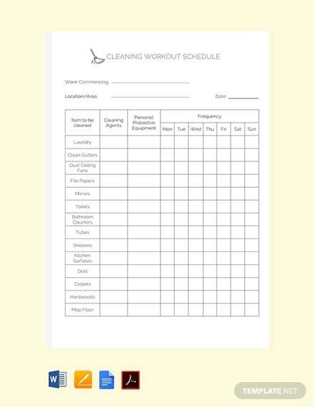 Gym Cleaning Schedule Cleaning Schedule Cleaning Checklist Template