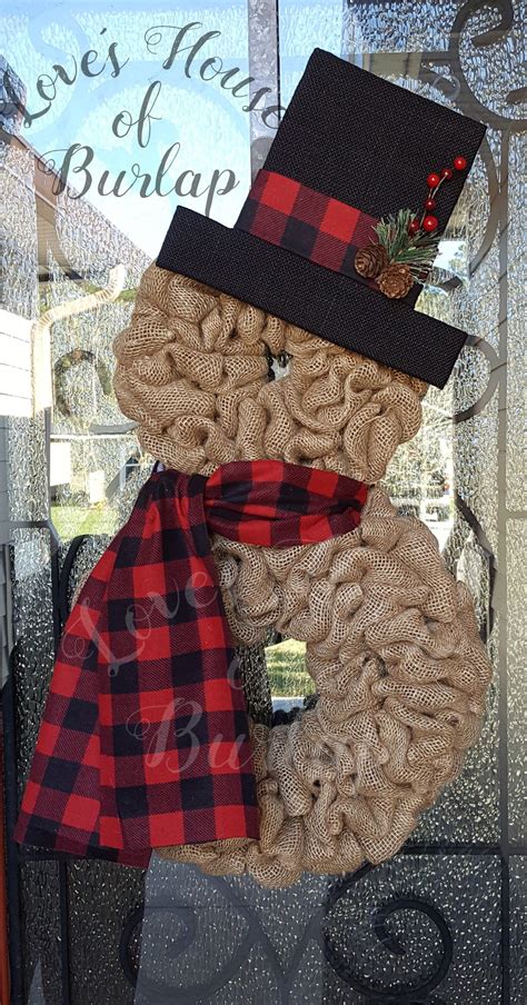 Snowman Wreath Christmas Wreath Buffalo Check Christmas Etsy Burlap