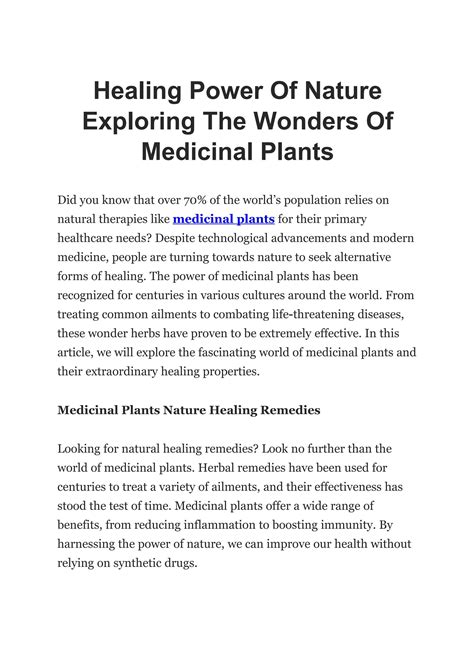 Healing Power Of Nature Exploring The Wonders Of Medicinal Plants by