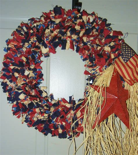 Americana4th July Fabric Rag Wreath Rag Wreath Wreaths 4th Of