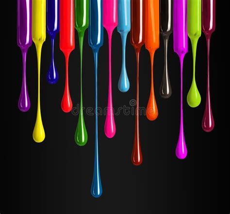 Colorful Drops Of Nail Polish Drip From Brushes Isolated On White
