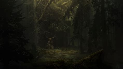 Forest Dark Creepy Horror Antlers Trees Hd Wallpaper