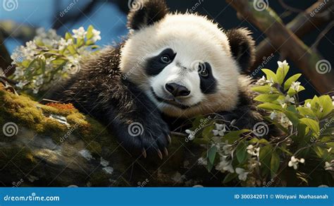 Sleeping Giant Panda Baby Generative Ai Stock Image Image Of Woods