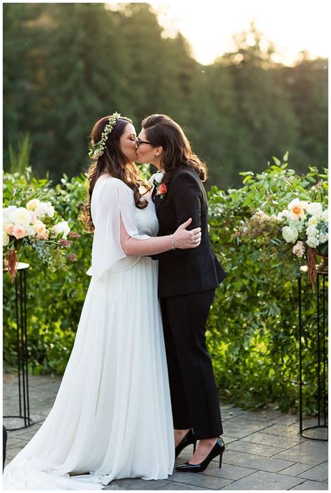 Lisa And Karens Intimate Salish Lodge Wedding Pink Blossom Events Lesbian Wedding Lesbian