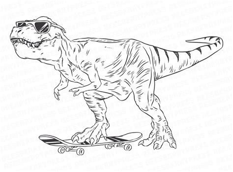 T Rex Dinosaur Clipart Image Black And White T Rex On A Etsy