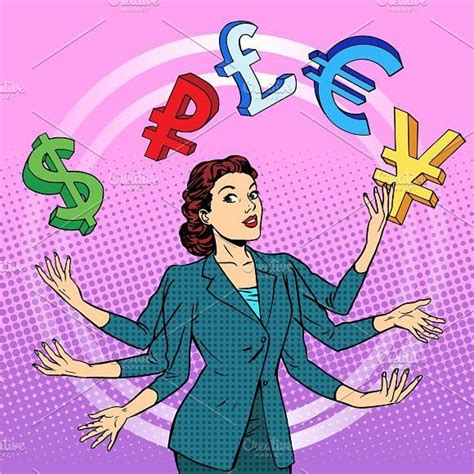 Businesswoman Juggling Money Business Women Modern Graphic Art