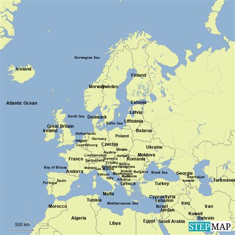 Stepmap Countries Of Europe And Major Bodies Of Water Landkarte Für