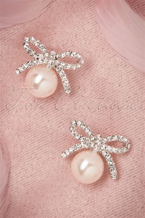 40s Pearl And Delicate Bow Earrings In Silver