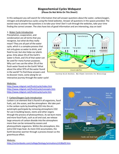 Which biogeochemical cycles are key to life? Biogeochemical Cycles Webquest