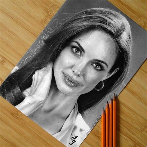 Angelina Jolie Realistic Pencil Drawing By Aleksandar Desenho
