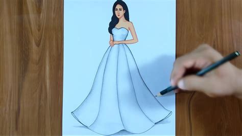 How To Draw A Girl With Beautiful Dress Step By Step Youtube