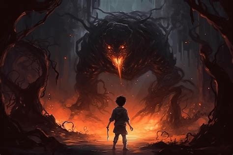 Premium Ai Image A Concept Art Of A Young Boy Stands In Front Of A