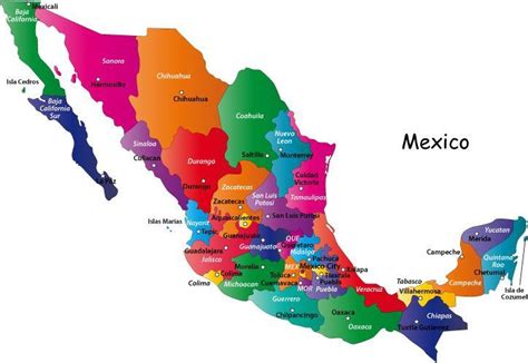 Mexico States And Capitals Colorful Map Of Mexico Showing Mexican