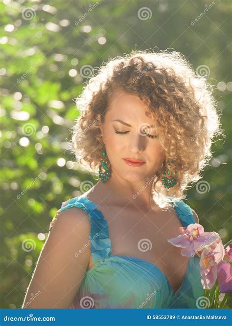 Attractive Tender Girl With Curl Fluffy Downy Hair Stock Image Image