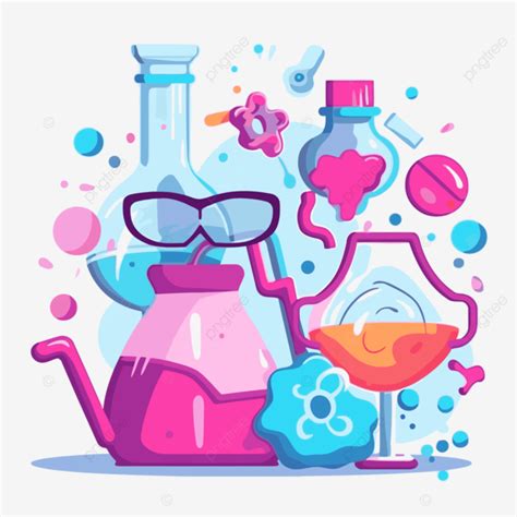 Chemistry Clipart Flat Pink Science Bottles Cartoon Vector Chemistry