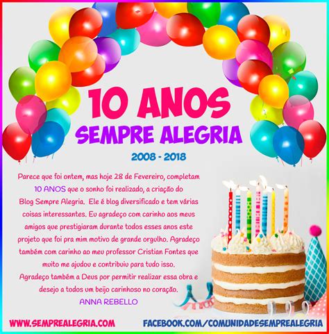 aniversário 10 anos sempre alegria sempre alegriasempre alegria